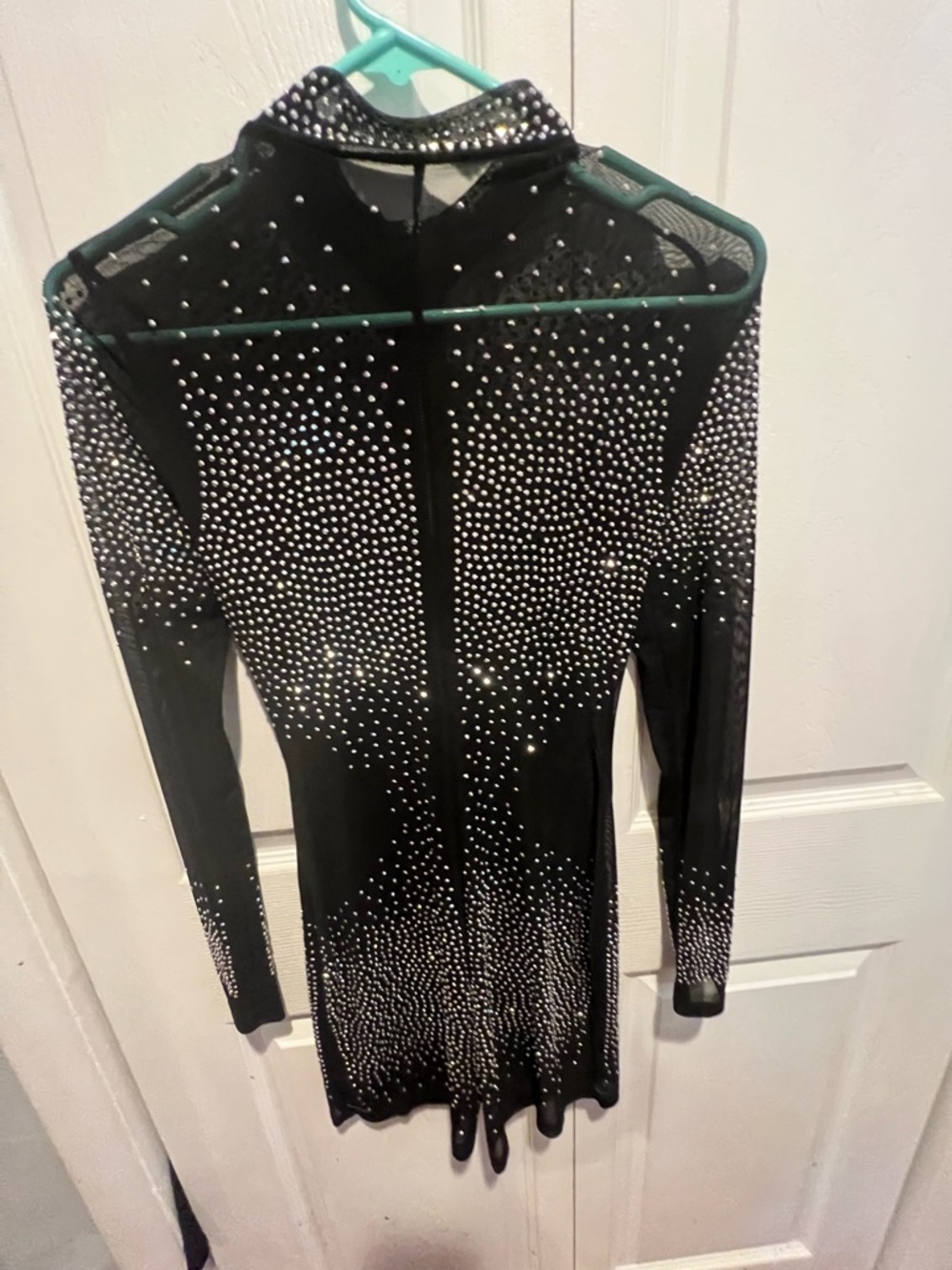 Black Crystal-Embellished Long-Sleeve Dress